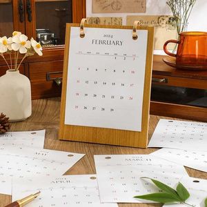 Kalender 2024 Tafelmemo kussen eenvoudige stijl kalender Fijne boek Desk Standing Houten Home Decor