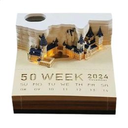 Kalender 3D-kunstkalender Magisch kasteel 3D-kalender Rip Away-kalender 3D-kunstnotitieblok Tear Away-kalendersculptuur voor desktopdecoratie 231118