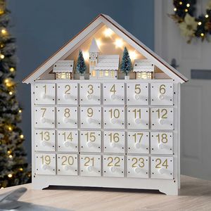 Calendrier Calendriers de l'Avent de Noël Maison en bois Lumières LED 24 jours Compte à rebours Organisation de stockage Figurines Chambre Décoration d'intérieur s 230203