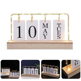 Kalender flip houten eeuwige metalen kalender met licht voor dagelijks kantoor huisdecoremaandelijkse wekelijkse jaar planner keuken bureau decor