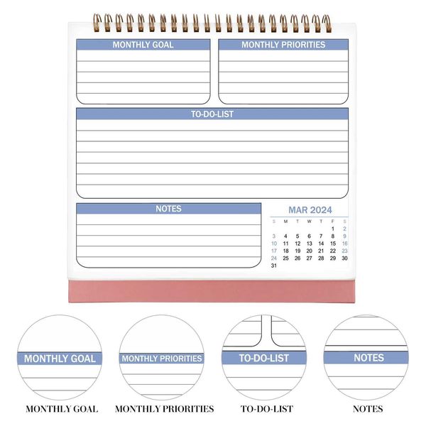 Calendrier janvier 2024-juin 18 mois Planification Calendrier de Note Blocs Planificateur Monthly De Empter Paper Desk de (Pink)