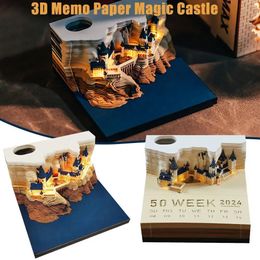 Kalenderverlichting Magic Castle 3D Kladblok 2024 Memoblok Bloknotities Hary Design Notitiepapier Briefpapier Accessoires Nieuwigheid Cadeau 231114