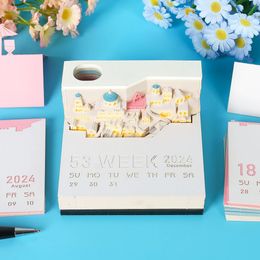 Calendrier Omoshiroi bloc 2024 bloc-Notes 3D Santorin Art avec bloc-Notes Led Notes en papier décor de bureau cadeau d'anniversaire 231114