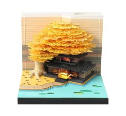 Kalender Omoshiroi Blok 3D Kladblok Kubussen 190 Vellen Boomhut Led Memo Pad Kasteel Notitiepapier Kerst Jaar Geschenken 2024 231114