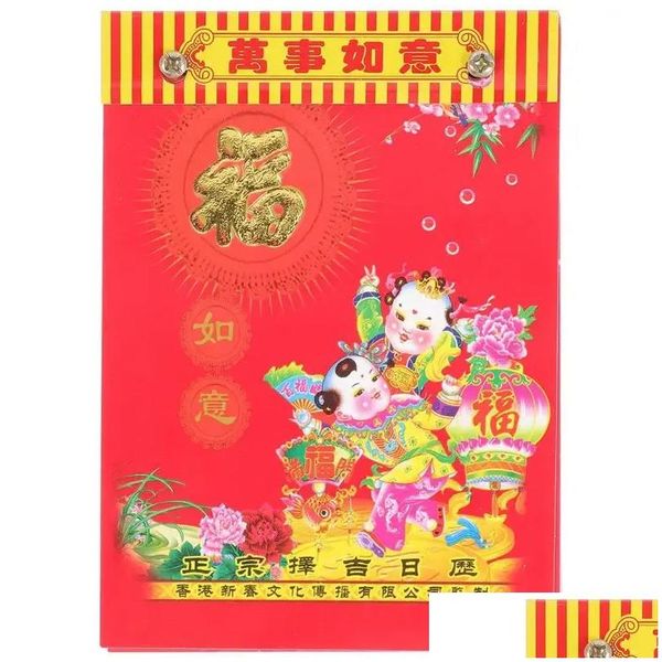 Calendrier Calendrier en gros Calendriers muraux suspendus 2024 Chinois traditionnel lunaire Terable Scroll Pendentif Année Dragon Salon Décor Dhfsg