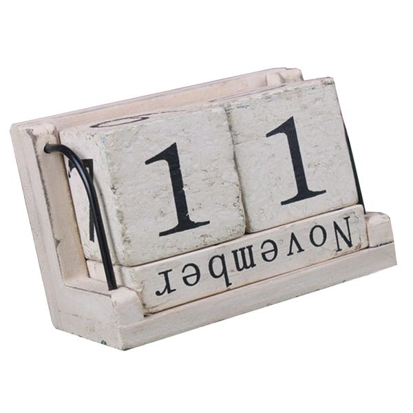 Calendario Madera Bloque perpetuo Bloques de madera Mesa de escritorio Desktop de oficina Vintage Mes Rustic Cubes Cubos anuales Cubos Cubo