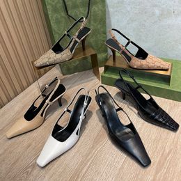 Cuir de veau strass Lettre Slingback Pompe Boucle SquareToes Sandales hautes Gaze Talon aiguille Slip on Chaussures habillées Chaussures de soirée de luxe pour femmes