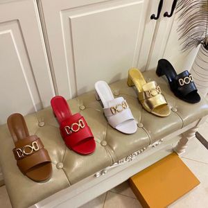 Kalfsleren dames pantoffels met halfhoge hak Luxe designer mode zomer sandalen met dikke hak met doosmaat 35-44