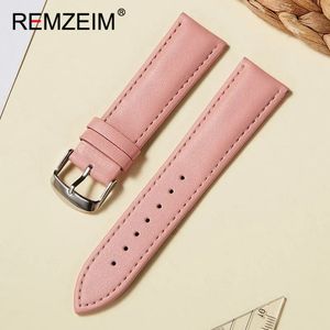 Correas de reloj de piel de becerro para mujer, accesorios de reloj de 14mm, 16mm, 18mm, 20mm y 22mm, correa de muñeca rosa, roja y blanca, correas para pulsera 240109