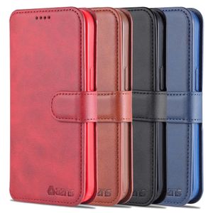 Wallet telefoonhoesjes voor iPhone 14 13 12 11 Pro Max XR XS X 7 8 Plus kalfsleer textuur PU lederen flip -standaardkoffer met kaartslots