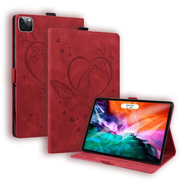 Étuis en cuir PU pour Apple iPad Pro 12.9 Samsung Galaxy Tab S7 Plus 11 12.4 pouces T970 T976, double angle de vue papillon impression Flip Kickstand Cover avec fentes pour cartes