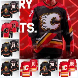 Calgary''Flames''CUSTOM 2022-23 Reverse Retro Jersey Jonathan Huberdeau Nazem Kadri Jacob Markstrom Mikael Backlund Michael Stone Elias Lindho