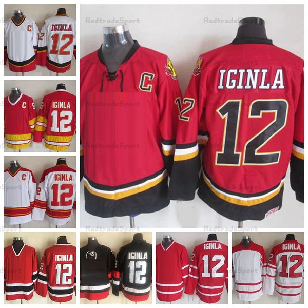 Vintage 12 Jarome Iginla Hockey Jerseys Hommes 2002 Nation Team Noir Rouge Cousu Chemises C Patch M-XXXL