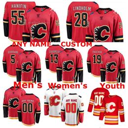 Calgary Flames Johnny Gaudreau Jersey Matthew Tkachuk Elias Lindholm Noah Hanifin Mark Giordano Camisetas de hockey sobre hielo Ed 9684