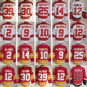 Vintage Retro Hockey 14 Theoren Fleury Jersey 25 Joe Nieuwendyk 30 Mike Vernon 39 Doug Gilmour 12 Jarome Iginla 2 Al Macinnis 9 Lanny McDonald 10 Gary Roberts HuoYan