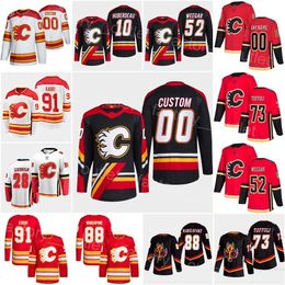 Flames de hockey de Calgary 91 Nazem Kadri Jersey 28 Elias Lindholm 88 Andrew Mangiapane 10 Jonathan Huberdeau 52 Mackenzie Weegar Jacob Markstrom''Nhl''Shirt