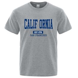 California Est 1776 San Francisco Lettre T-shirts Homme Casual Respirant Coton Lâche D'été T-Shirts Mode