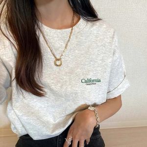 California General Store Pocket Letters Printing Femmes T-shirts Summer Summer Grey Grey Kpop Loose Coton Tops Corme courte Y2k Tees 240426