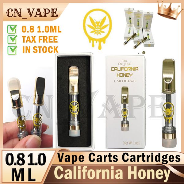 Sacs à miel de Californie Chariots à vape Cartouches de 0,8 ml 1,0 ml Vaporisateur vide à fil 510 Trous de 2,0 mm Embouts d'égouttement en cuivre