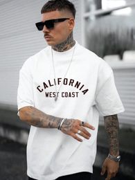 California West Lettre Hommes Coton T-Shirt Personnalité Vintage Casual Tops Tout-mathématiques Oversize Tee Vêtements Homme Manches Courtes 240118
