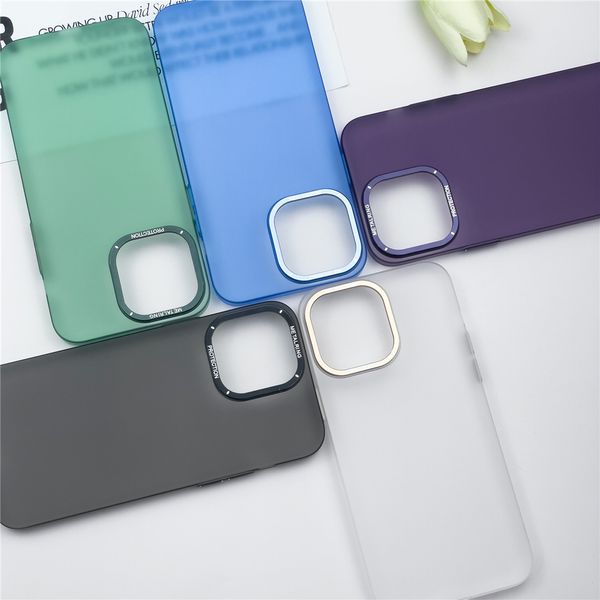 Cas de téléphone d'appel Full Frosted PC Hard Shell Anneau en métal Lentille de caméra Anti-dérapant Anti-chute Housse de protection arrière pour iPhone 14 Pro Max 13 12