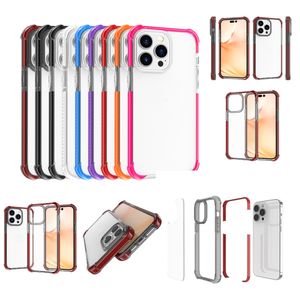 Coques de téléphone d'appel Acrylique Transparent TPU TPE Protection anti-chute aux quatre coins Coque arrière transparente Double couleur pour iPhone 14 Plus 13 12 11 Pro Max X XS XR SE 7 8 Coque