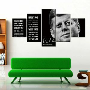 Calligraphie 5 panneaux John F Kennedy président américain citation photo mur Art impression HD 5 pièces peintures sur toile affiche décor à la maison décor de chambre