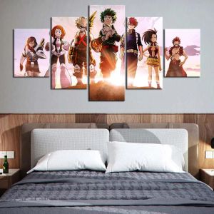 Kalligrafie 5 Stuks Japan Anime Mijn Hero Academia Posters HD Canvas Wall Art Foto Decoratie Woonkamer Accessoires Home Decor schilderijen