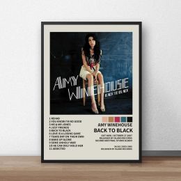Kalligrafie Amy Winehouse Terug Naar Zwarte Muziek Album Cover Poster Doek Woondecoratie Muurschildering (Geen Frame)