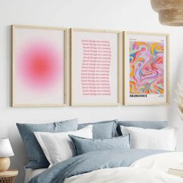 Kalligrafie Aura psychedelische retro gradiënt jaren '70 nostalgie positieve bevestiging muur kunst canvas schilderij posters voor woonkamer home decor