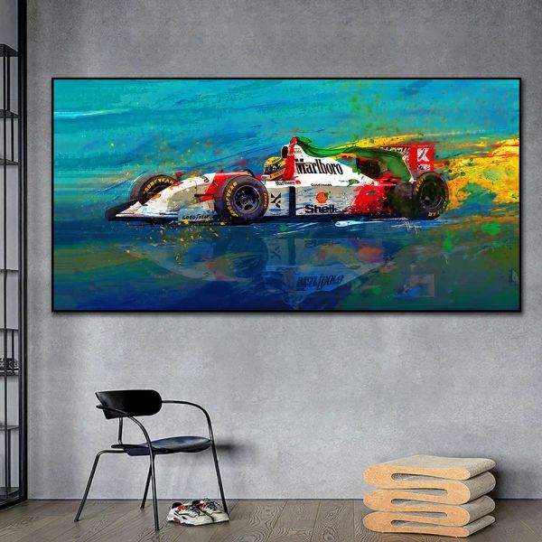 Affiches de calligraphie Ayrton Senna F1, légende de formule 1, impression sur toile, peinture de voiture de course, tableau d'art mural pour décoration de chambre, cadeaux pour fans de sport automobile