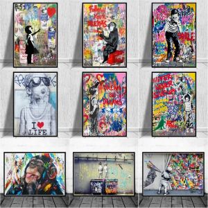 Kalligrafie Banksy Artwork Abstract Canvas Posters en Prints Grappige Apen Graffiti Street Art Muurfoto's voor Modern Home Room Decor