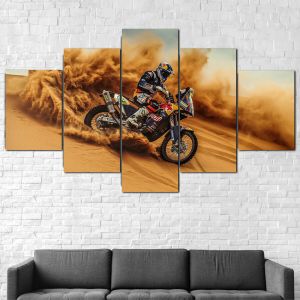 Peintures sur toile de calligraphie modulaires, 5 pièces imprimées HD, décor d'image de moto de rallye Racer pour salon, affiches d'art murales sans cadre