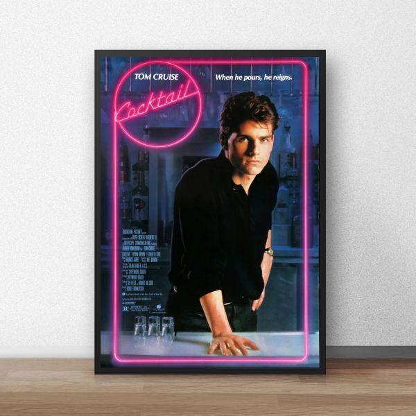 Affiche de film classique avec calligraphie Cocktail Tom Cruise, toile imprimée, décoration de la maison, peinture murale (sans cadre)