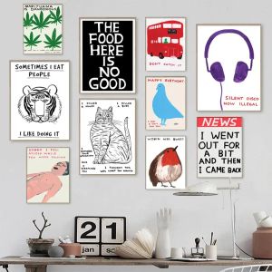 Kalligrafie David Shrigley Tijger Oortelefoon Krab Ijs Kat Wall Art Nordic Poster Prints Canvas Schilderij Muur Foto Woonkamer Decor