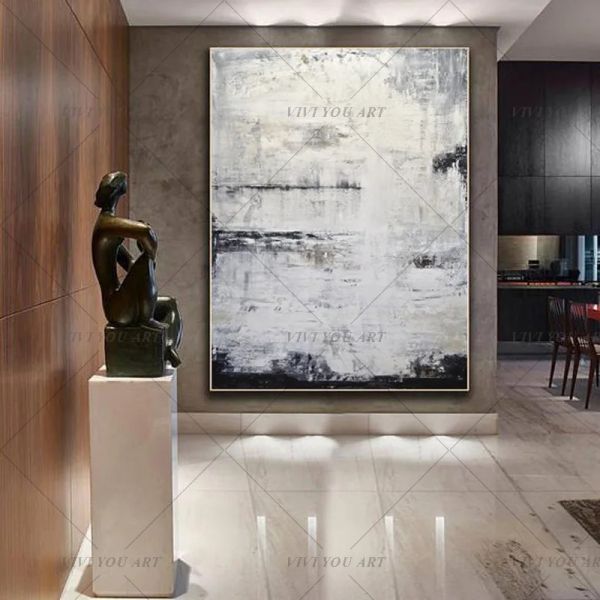 Calligraphie Extra Large Peinte à la main Peinture abstraite Peinture acrylique Grand Art mural Noir Blanc Peinture Art original