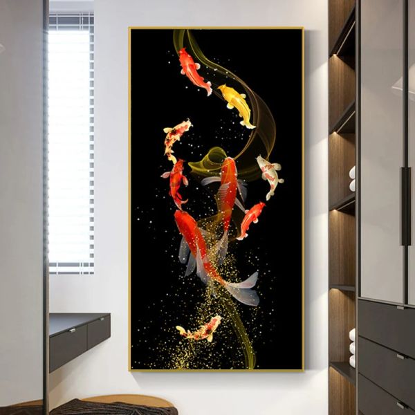 Calligraphie Golden Koi Fish Feng Shui Carp Pictures Toile Peinture Mur Art Pour Salon Galerie Moderne Intérieur Décor À La Maison SANS CADRE