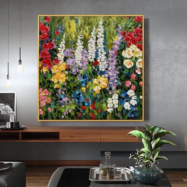 Caligrafía Pinturas hechas a mano Arte de la pared Flores abstractas 3D Pintura al óleo Lienzo Imágenes artísticas para la decoración del hogar Flores Handmde Envío gratis