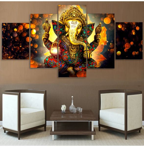 Caligrafía HD impresa 5 piezas lienzo arte dios hindú Ganesha elefante pintura hindugodcanvas dropshipping lienzo arte UP1931B