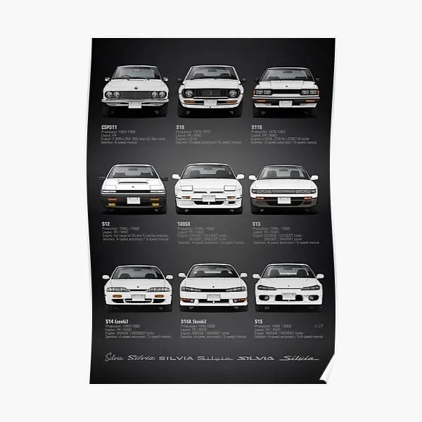 Historia de la caligrafía Nissan Silvia V2 Spec Poster Wall Home Mural Art Decor Pintura Imagen divertida Decoración Impresión Vintage Room Sin marco