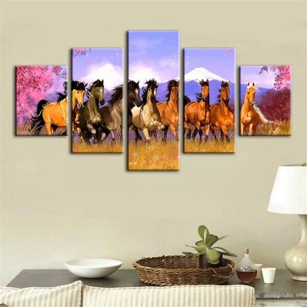 Póster de paisaje de animales de caballo de caligrafía, impresión en lienzo de 5 paneles, arte de pared, decoración del hogar, imágenes impresas en HD, sin marco, 5 piezas, pinturas para decoración de habitación