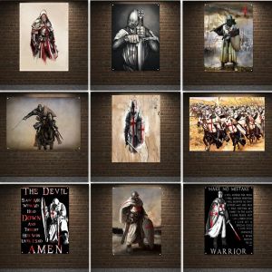 Kalligrafie Tempeliers Oude Europese Oorlog Art Posters Vintage Muur Decor Banner Tapijt Vrijmetselaars Armor Warrior Vlag Muurschildering