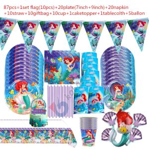 Caligrafía Little Mermaid Ariel Decoraciones de la fiesta de cumpleaños Paper Disposible Party Waterware Globos para niñas Baby Shower Suppli