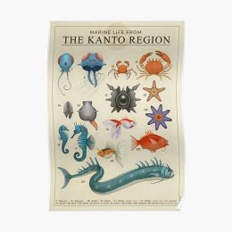 Calligraphie Marine Life From Kanto Affiche décor drôle peinture de peinture murale décoration Art Home Picture Wall Imprimé Modern Room Vintage No Frame