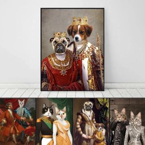 Calligraphie personnalité animal de compagnie Photo personnalisée affiche imprime décor à la maison drôle animaux royaux chien chat en costume personnalisé toile peinture mur Art
