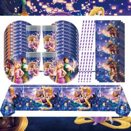 Kalligrafie Prinses Rapunzel Meisje Gelukkige Verjaardag Partij Decoratie Set Kop Plaat Banner Achtergrond Taart December Baby Douche Feestartikelen