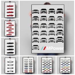 Kalligrafie Retro Sportwagen E30 Serie Model Poster Print Mazda Racing Kleurrijke Ontwikkeling Geschiedenis Canvas Schilderij Wall Art Room Decor