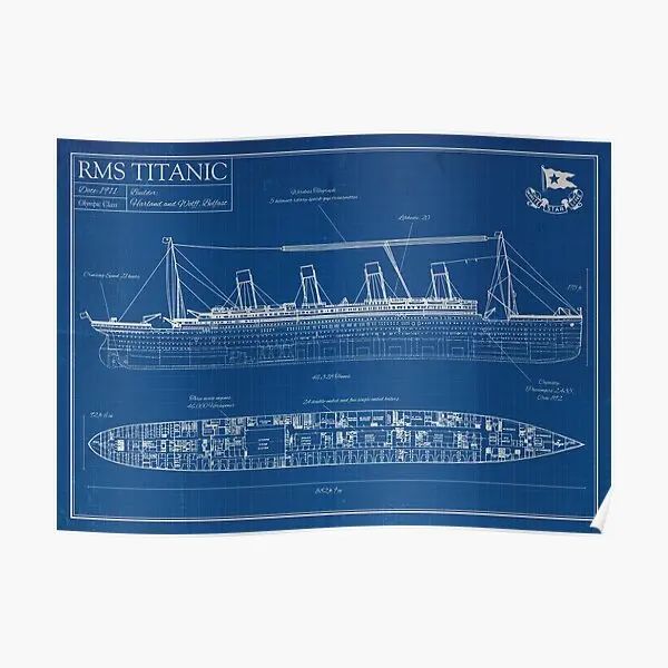Caligrafía Rms Titanic Blueprint Poster Decoración moderna Impresión Decoración de la pared Mural Hogar Arte divertido Imagen Pintura Habitación vintage Sin marco