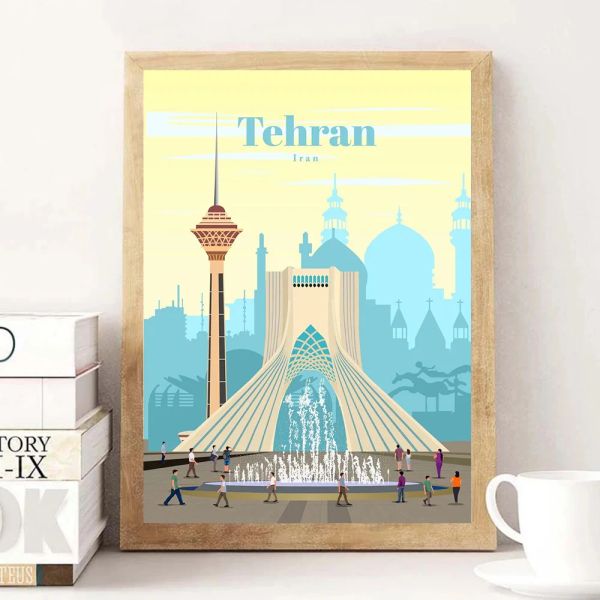 Caligrafía Teherán Irán ciudad viaje lienzo pintura arte de la pared paisaje nórdico cartel e impresiones para sala de estar cuadros modernos decoración del hogar