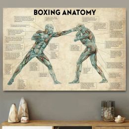 Calligraphie Vintage Boxe Corps Anatomie Affiches et Impressions Mur Art Toile Peinture Boxe Amant Cadeau pour Salle de Gym Cuadros Décoration de La Maison